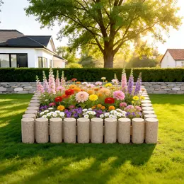 Faux Wood Landscape Edging, 13.7 Ft Kit, No Dig Garden Edging Border, Blocks For Lawn, Flower Beds, Pathways, Yards, 4 Pack Each Section Has 10 Logs 41.14L X 3.74W X 7.48H, 32 Spikes, Beige