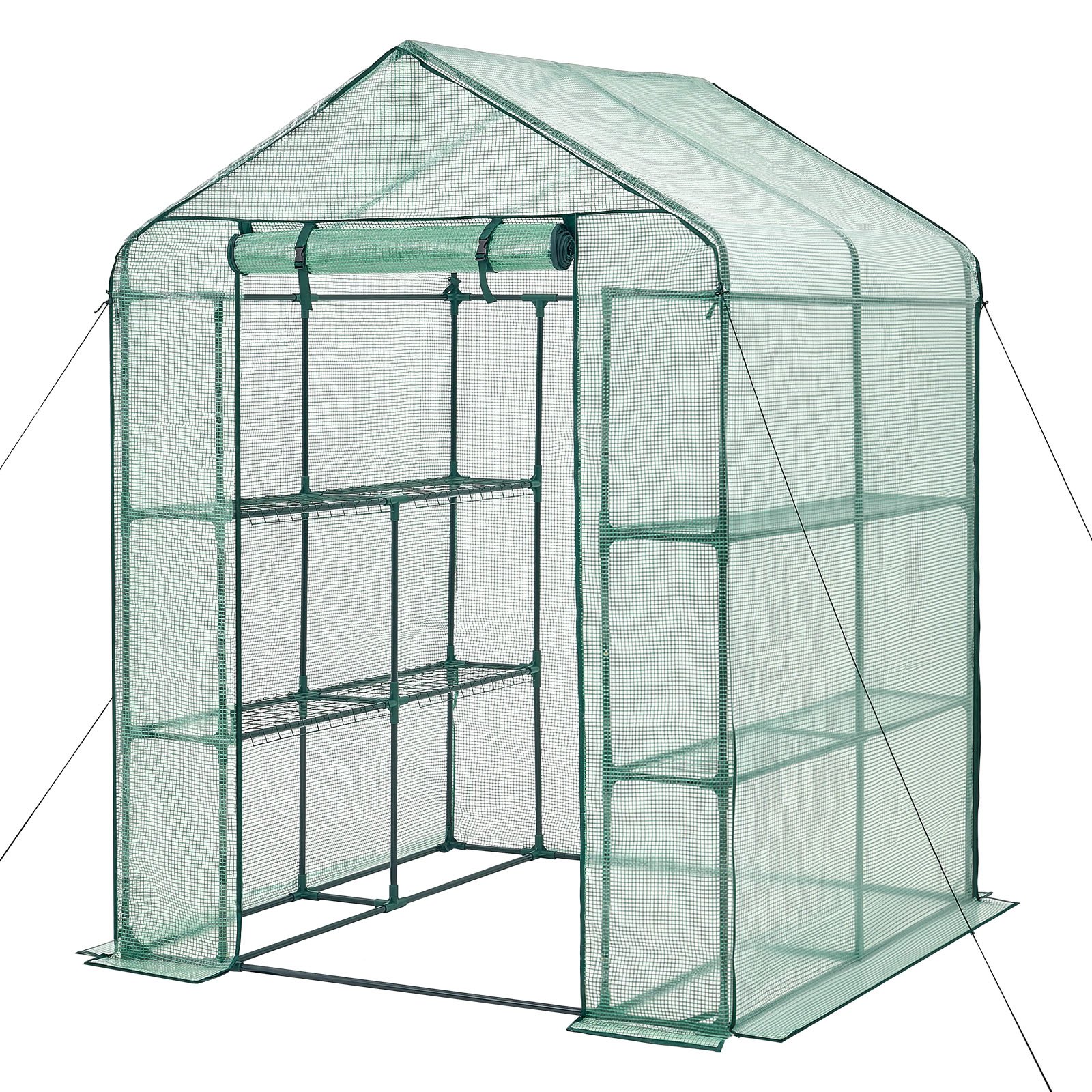 Walk-in Greenhouse, 55.5 X 56.1 X 78.7 Greenhouse For Outdoors With PE Cover, 2 Tiers 8 Shelves, Roll-Up Zipper Door, Walk In Green House, Portable Plant Garden Hot House For B Ackyard Outside