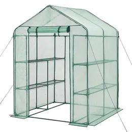 Walk-in Greenhouse, 55.5 X 56.1 X 78.7 Greenhouse For Outdoors With PE Cover, 2 Tiers 8 Shelves, Roll-Up Zipper Door, Walk In Green House, Portable Plant Garden Hot House For B Ackyard Outside
