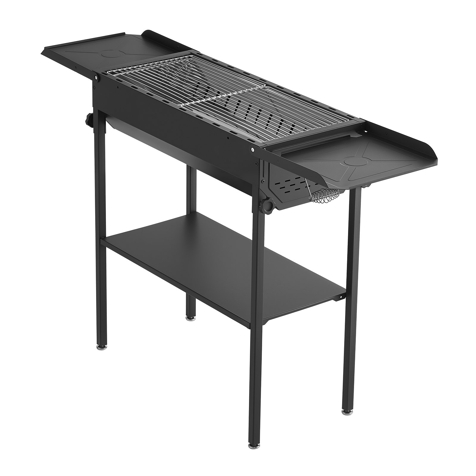 Foldable Charcoal Grill, Portable Charcoal Barbecue Grill With Adjustable Height & Folding Side Tables, High-Temp Powder-Coated Steel Outdoor BBQ Grills For Camping B Ackyard Parties