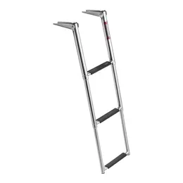 Boat Ladder, 3 Steps, Stainless Steel Telescoping Folding Swim Deck Ladder For Rear Entry Inboard, Heavy Duty 600 Lbs Capacity With Wide Anti-Slip Steps, For Outboards, Yacht, Pontoon Boats