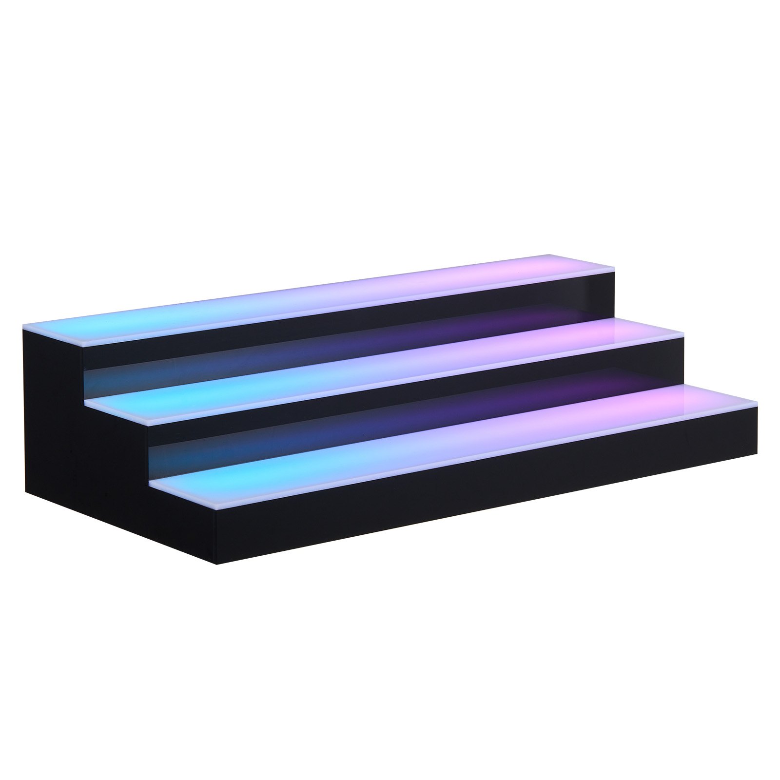 LED Lighted Liquor Bottle Display, 3 Tiers 24 Inches, Supports USB, Acrylic Illuminated Home Bar Shelf Display With RF Remote & App Control, 9 Static Colors, Timing Mode, For 18-24 Bottles
