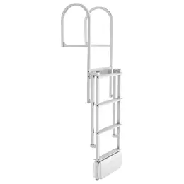 Retractable Dock Ladder, 4 Steps, Aluminum Alloy Pontoon Boat Swim Ladder With Auto-Lift Float, Non-Slip Wide Steps, 500 Lbs Weight Capacity, Adjustable Height, For Lake Pool Marine Boarding