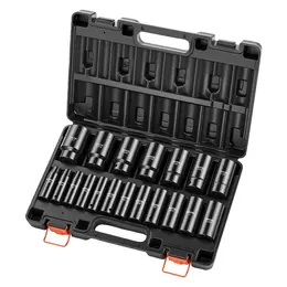 Impact Socket Set,  19 Piece Impact Sockets, Deep Socket, 6-Point Sockets, 1  2 Drive Set 3  8  To 1-1  2, Cr-V Rugged Construction, Easy To Identify, With A Sturdy Storage Case, For Vehicles