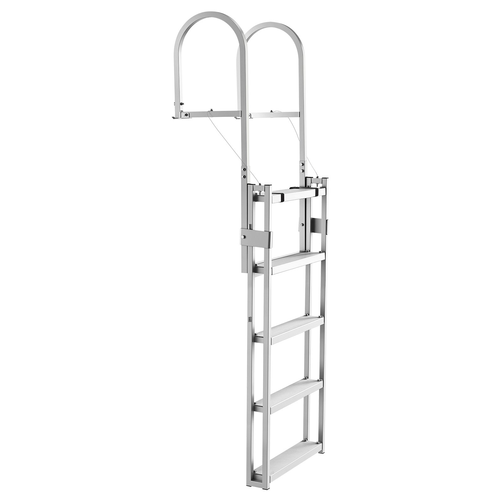 Retractable Dock Ladder, 5 Steps, Aluminum Alloy Pontoon Boat Swim Ladder, With Non-Slip Wide Steps, 350 Lbs Weight Capacity, Adjustable Height, For Lake Swimming, Pool, Boat, Marine Boarding
