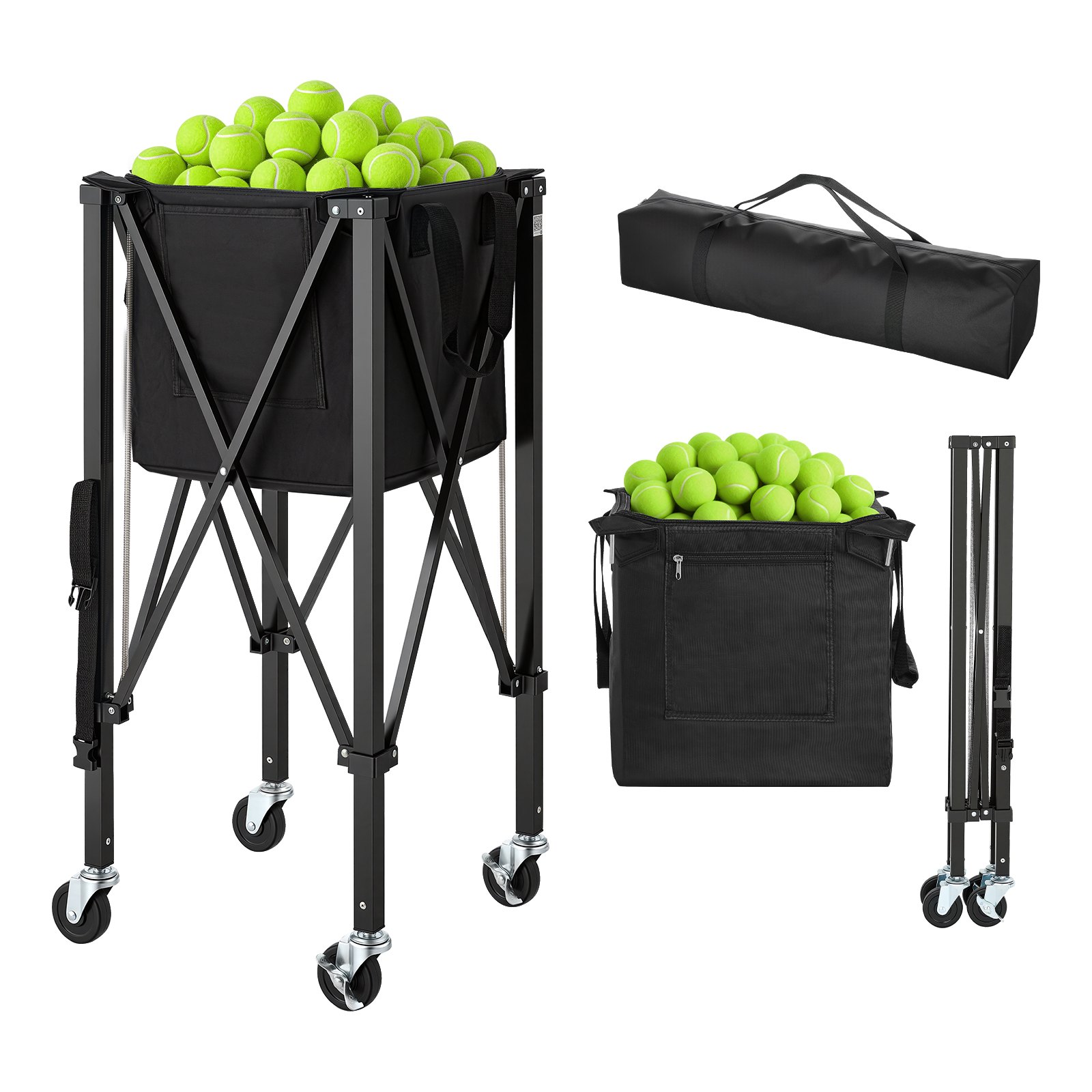 Main product image of Tennis Ball Hopper, Holds 150 Tennis Balls, Foldable Pickleball Basket Cart With Wheels For Easy Pick Up, Lightweight Aluminum Alloy, Portable Pickleball Caddy With Storage Bag, For Training