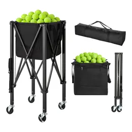 Product image of Tennis Ball Hopper, 150 Ball Capacity, Foldable Aluminum Alloy Cart with Wheels