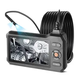 Dual Lens Endoscope With Light, 5 HD IPS Screen Industrial Borescope Camera, 0.22-inch Slim Lens, 8X Zoom, IP67 Waterproof Inspection Snake Camera For Automotive, Plumbing 16.4FT Rigid Cable