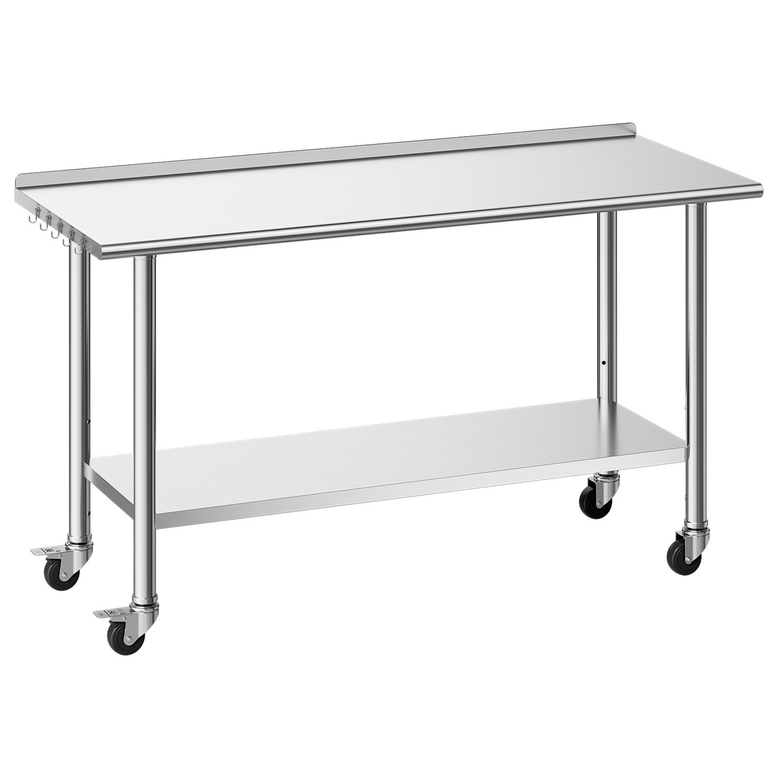 Stainless Steel Work Table, 24x60 Inch Food Prep Table With Wheels And Backsplash, Commercial Kitchen Workstation With Adjustable Undershelf, Metal Utility Worktable, For Restaurant Home Outdoor