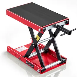 Motorcycle Lift, 1100 Lbs Motorcycle Scissor Lift Jack With Wide Deck & Lock Pin, 3.74-13.38 Center Hoist Crank Stand, Steel Scissor Jack For Street Bikes, Cruiser Bikes, Touring, Red Black