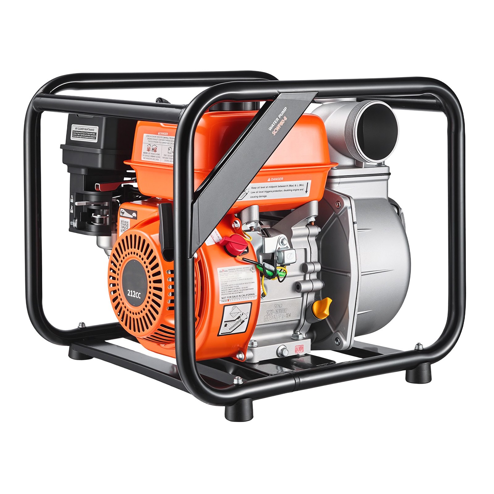 Gas Powered Water Pump, 3 In, 264 GPM 7HP Semi Trash Water Transfer Pump Portable, Gasoline Engine With 25 Ft Discharge Hose, Heavy Duty Frame, Cast Iron Impeller, For Irrigation, Ponds, Pools