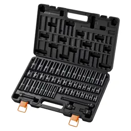 Impact Socket Set, 3/8" Drive, 48-Piece Socket Set, 6-Point Sockets, SAE 5/16"-3/4" And Metric 8-19 Mm, 21-22 Mm, Easy To Identify, Cr-V Alloy Steel, Extension Bar, Adapter And Storage Cage
