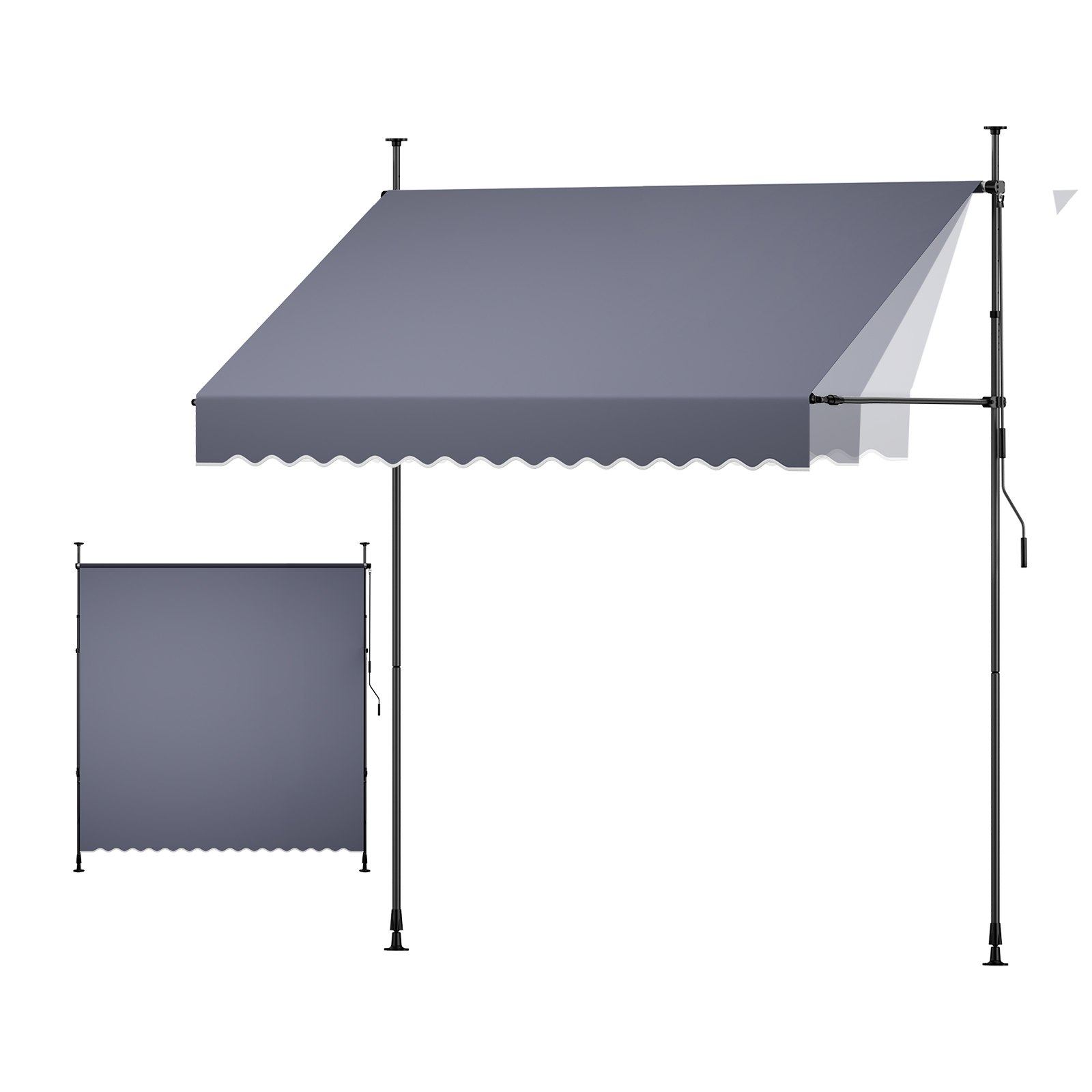Manual Retractable Awning, 98" Outdoor Retractable Patio Awning Sunshade Shelter, Height Adjustable Patio Door Window Canopy With Manual Crank Handle For Backyard, Garden, Balcony, Dark Gray