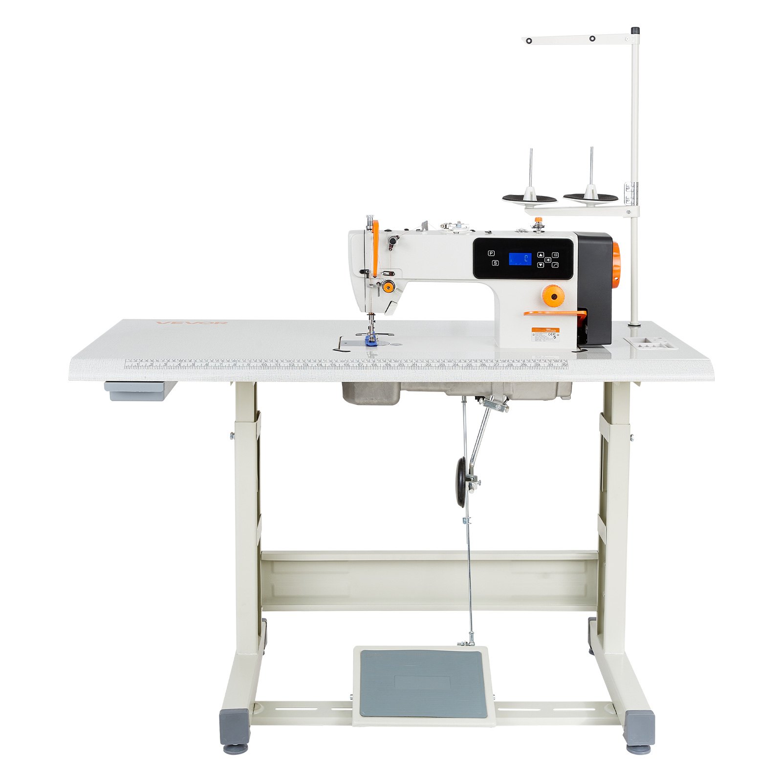 Industrial Sewing Machine, 550W Lockstitch Sewing Machine Set With Servo Motor And Table Stand, Auto Thread Trimmer, 5000 SPM High Speed, Metal Frame, LCD Panel, LED Light, For Cotton, Denim