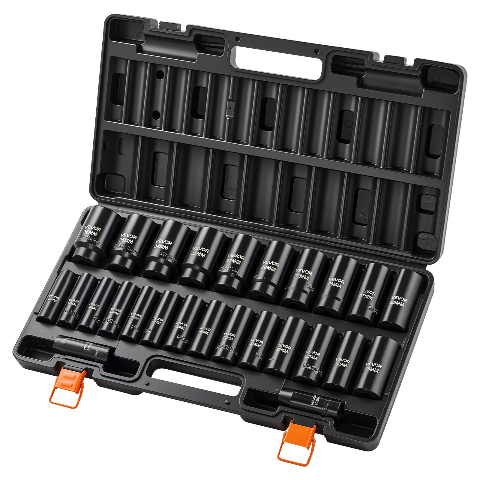 Impact Socket Set, 1/2" Drive, 26-Piece Impact Sockets, 6-Point Sockets, Metric 10-30 Mm, 32-36 Mm, Easy To Identify, With A Sturdy Storage Case, Cr-V Alloy Steel Structure, For Vehicles Repair