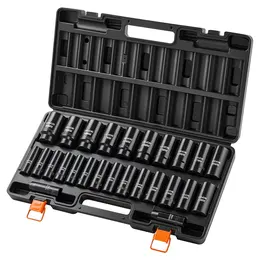 Impact Socket Set, 1/2" Drive, 26-Piece Impact Sockets, 6-Point Sockets, Metric 10-30 Mm, 32-36 Mm, Easy To Identify, With A Sturdy Storage Case, Cr-V Alloy Steel Structure, For Vehicles Repair