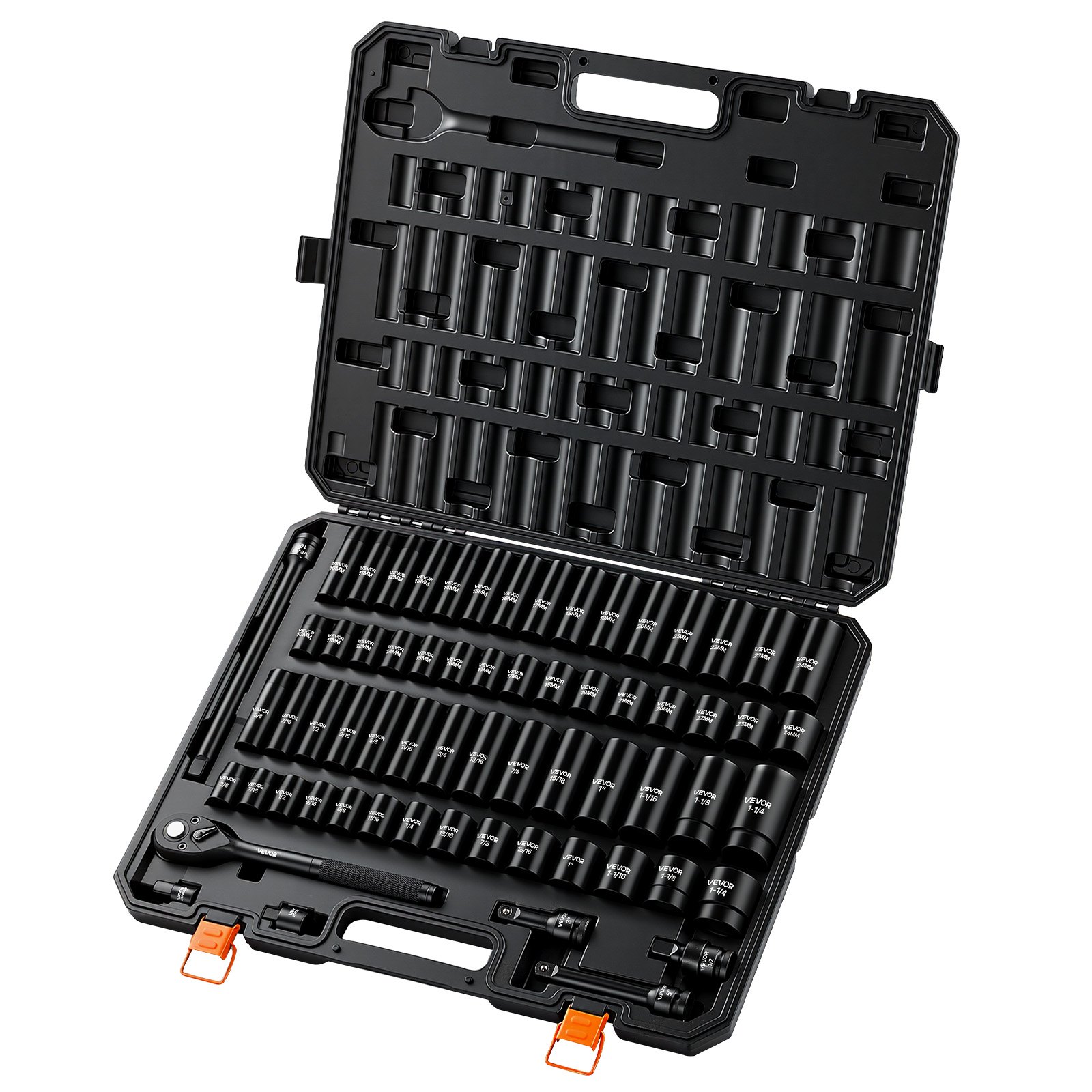 Impact Socket Set, 1/2" Drive, 65-Piece Socket Set, 6 Point Sockets, SAE 3/8" To 1-1/4" And Metric 10-24 Mm, Easy To Identify, With A Sturdy Storage Case, Cr-V Alloy Steel For Vehicles Repair