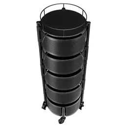 Rotating Storage Rack Cart, 5 Tier Fruit And Vegetable Basket Bowls, Heavy Duty Wire Basket Organizer On Wheels, Large Capacity Stand With Metal Top Lid, For Kitchen Bathroom Nursery, Black