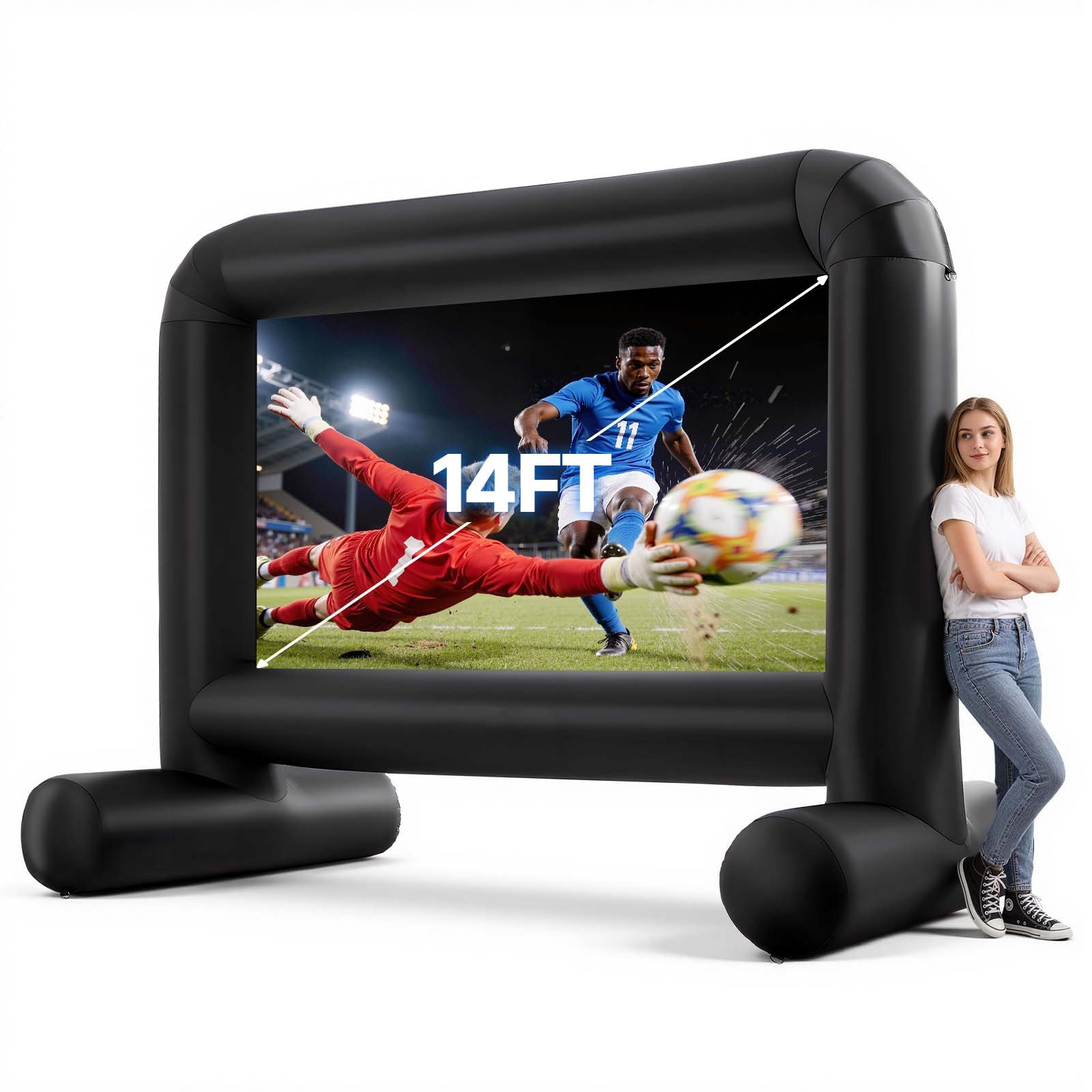 Inflatable Movie Screen, 14 Ft Outdoor Inflatable Projection Screen With Portable Storage Bag, Front/Rear Projection, Easy Set Up, Blow Up Screen For Outdoor Backyard Movie Night, Theme Parties