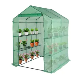 143x143x195cm Black Iron Pipe Steeple With 8 Pieces Grid Flower Stand With Zipper Rolling Door PE Cloth Greenhouse    SAME AS 54690859