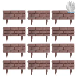12PCS Stone Fence Edging Panels, PP Garden Border With Rotatable Connectors, Easy Snap Assembly Adjustable Angle For Garden Yard Lawn Flower Bed Landscape, Red