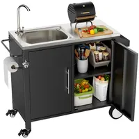 Outdoor Grill Cart with 304 Stainless Steel Sink, Cabinet, 38x18x35in