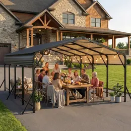 Galvanized Steel Carport Canopy, Triangle Reinforced Frame, UV-Resistant Waterproof Roof