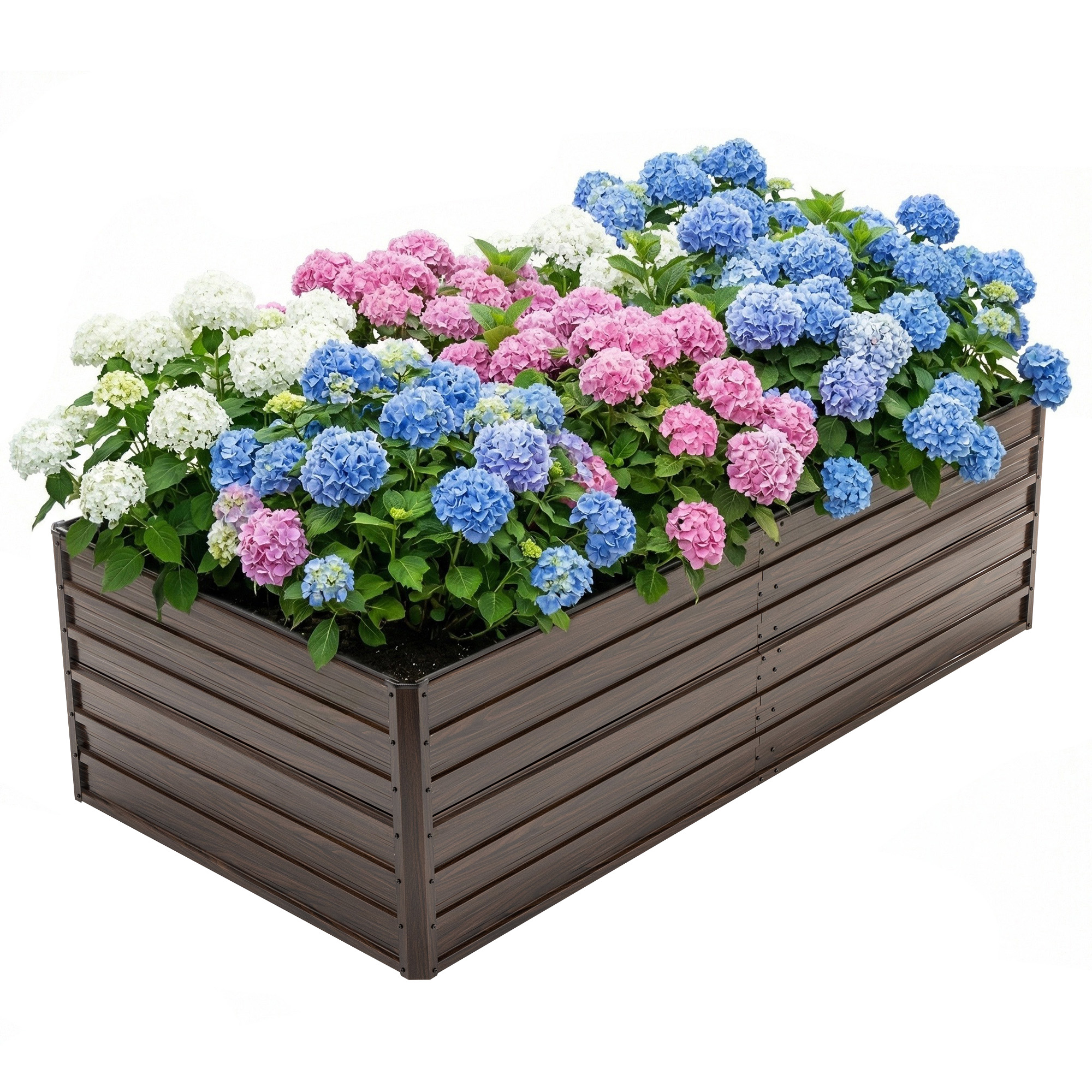 Woodgrain Aesthetic & Metal Strength  8x4x2FT Galvanized Raised Garden Bed Kit - Large Outdoor Planter Box For Veggies, Fruits, Herbs