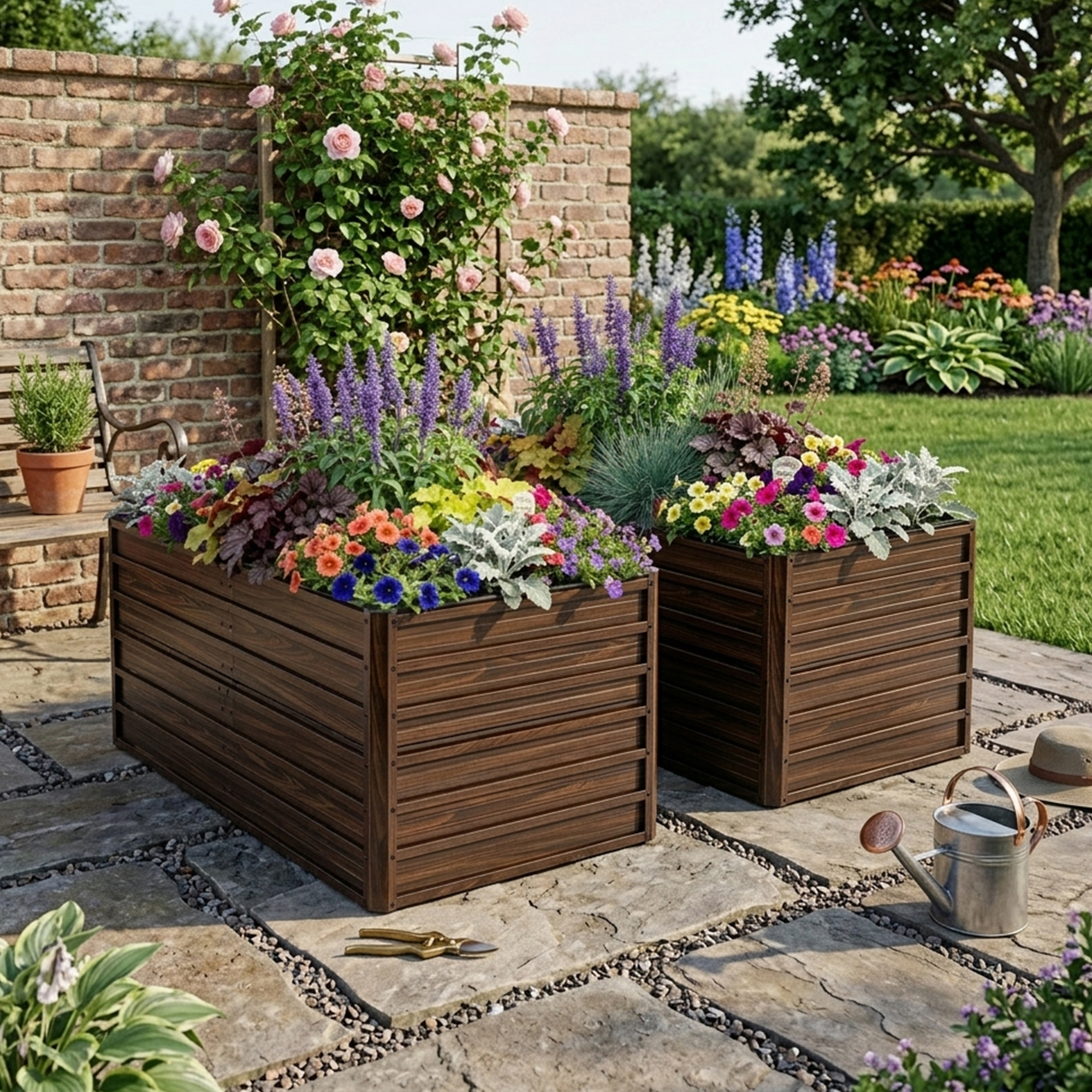 2-Pack 74.6in X35.4inx25in Raised Garden Bed Kit, Metal Elevated Planter Box, Open Drainage Base, 8 Reinforcing Rods, Rustproof Steel With Safety Edging -Easy Assembly For Vegetables, Flowers, Herbs