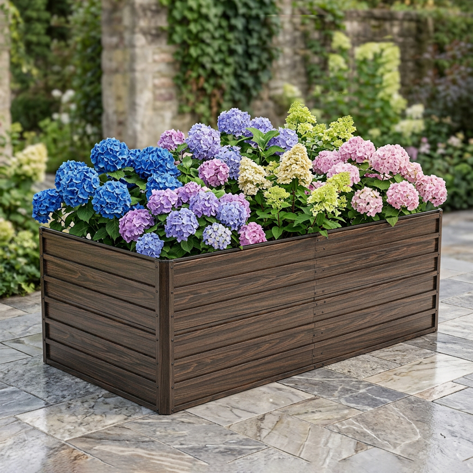 74.6in X35.4inx25in Raised Garden Bed Kit, Metal Elevated Planter Box, Open Drainage Base, 4 Reinforcing Rods, Rustproof Steel With Safety Edging -Easy Assembly For Vegetables, Flowers, Herbs