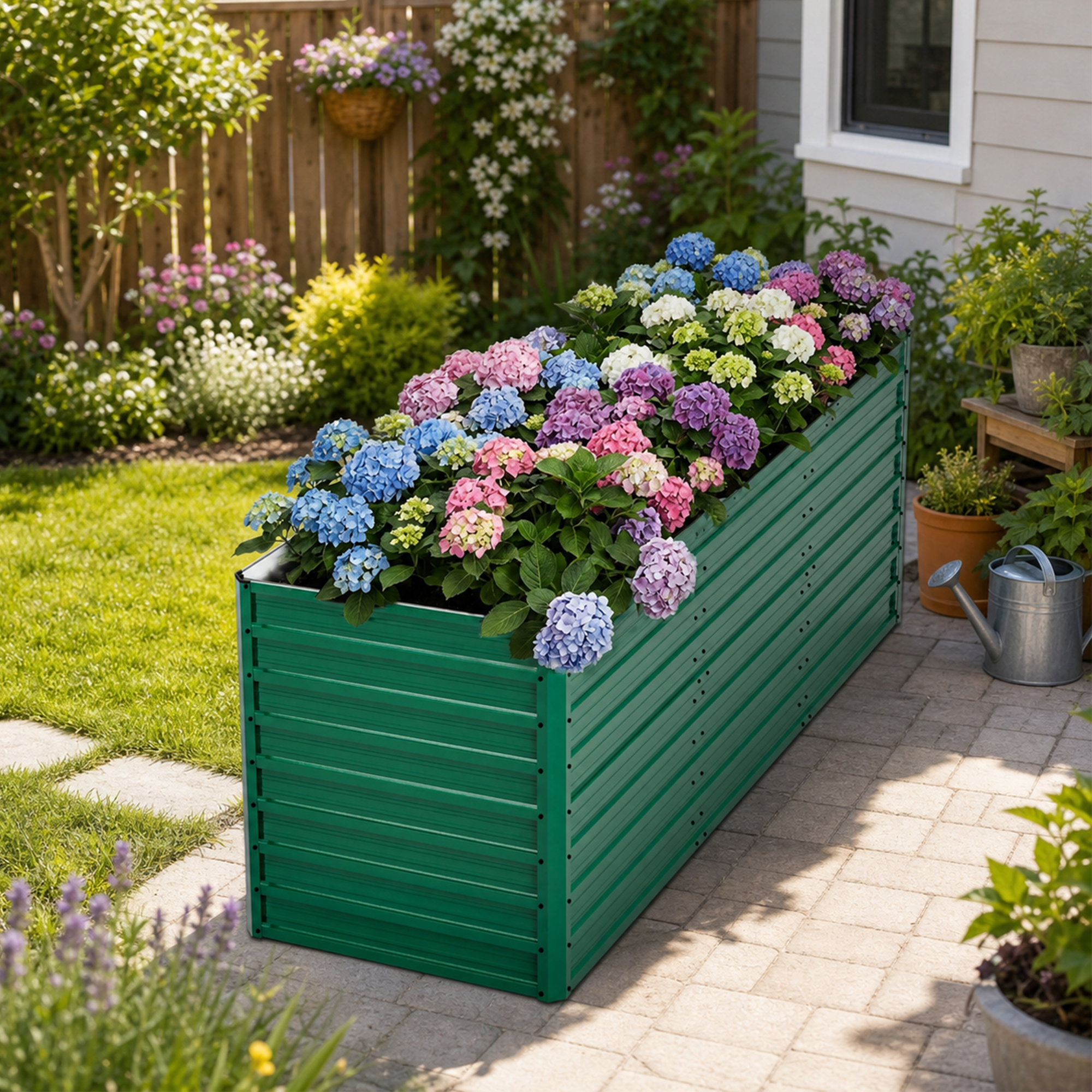 93.7in X 31.5in X 32.3in Raised Garden Bed Kit, 32in Ergonomic Height No Bending Metal Planter Box, Open-Ended Base For Drainage, 8 Reinforcing Rods, Rustproof Steel -Easy Assembly