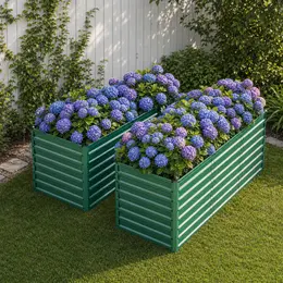 2-Pack 93.7inx31.5inx32.3in Raised Garden Bed, 32in Ergonomic No-Bend Metal Planter Box, Open Base For Drainage & Aeration, 8 Reinforcing Rods, Rustproof Steel - Easy Hand-Tightening Assembly