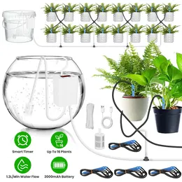 1Pc Automatic Plant Watering Device Indoor Drip Irrigation System With LCD Display Rechargeable Plant Watering Device Adjustable Timer For Up To 16 Drip Arrows Vacation Self Watering System For House