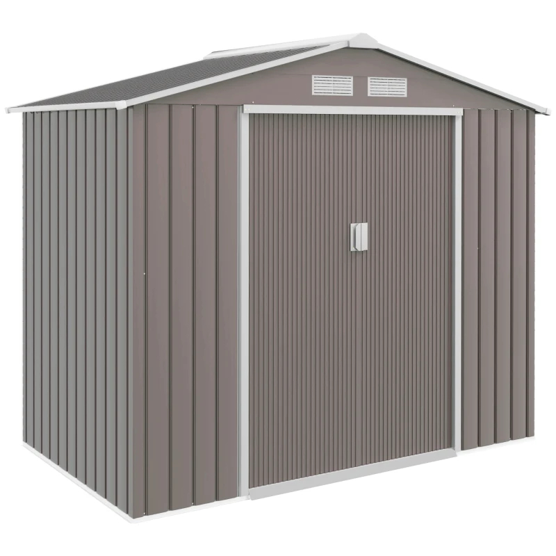 7' X 4' Outdoor Storage Shed, Garden Tool Metal Shed With Foundation Kit, Double Lockable Door, Air Vents And Sloping Roof, For Backyard, Patio, Lawn, Gray Multiple Packages