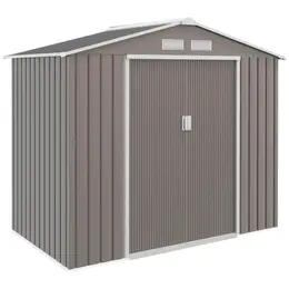 7' x 4' Outdoor Storage Shed, Metal, Double Lockable Door, Gray