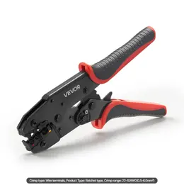 VEVOR Crimping Tool, 22-10 AWG Ratcheting Wire Crimper Tool, Labor-Saving Electrical Terminal Crimp Pliers With Clear Metric & AWG Markings, Quick Release, Adjustable Force For Multiple Terminals