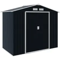 7'x4' Metal Outdoor Garden Storage Shed with 4 Vents, 2 Sliding Doors - Dark Gray