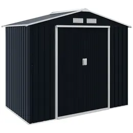 7'x4' Metal Outdoor Garden Storage Shed with 4 Vents, 2 Sliding Doors - Dark Gray