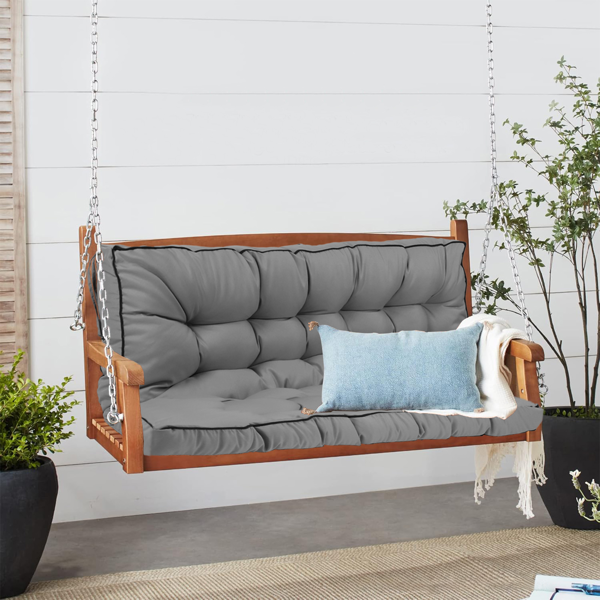 Outdoor Swing Cushions 55 Inch,Waterproof 4in Thick Porch Swing Cushion Replacement With Backrest And Ties,Comfortable 2-3 Seat Pation Swing Pad For Backyard,Garden,Lawn,Outdoor Furniture Light Grey