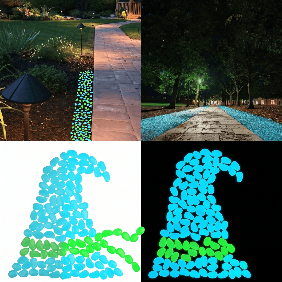Set Of 200 Glow Stones: 100 Green And 100 Blue Glowing Pebbles For Parties—Party Supplies Set
