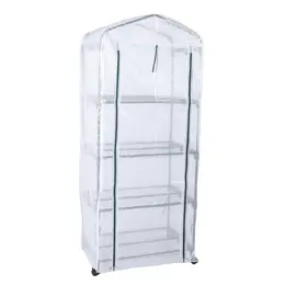 Greenhouse With PE Cover 360° Rotating Wheels Zippered Door Frost Proof 4 Tier Small Plants Green House For Indoor Outdoor White