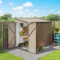 4.6' x 9' Brown Lean-To Metal Outdoor Storage Shed with Foundation Kit