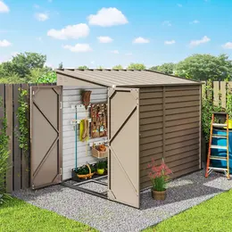 4.6' x 9' Brown Lean-To Metal Outdoor Storage Shed with Foundation Kit
