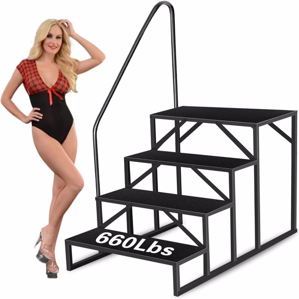 Swimming Pool Ladder Above Ground, RV Steps With Handrail, Heavy Duty Pool Step Hot Tub Steps, 660 Lbs Weight Capacity Camper Step Stool Mobile Home Stair For Getting High