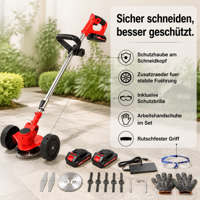 21V Electric Cordless Grass Trimmer Strimmer Garden Edger Cutter With 2 Battery