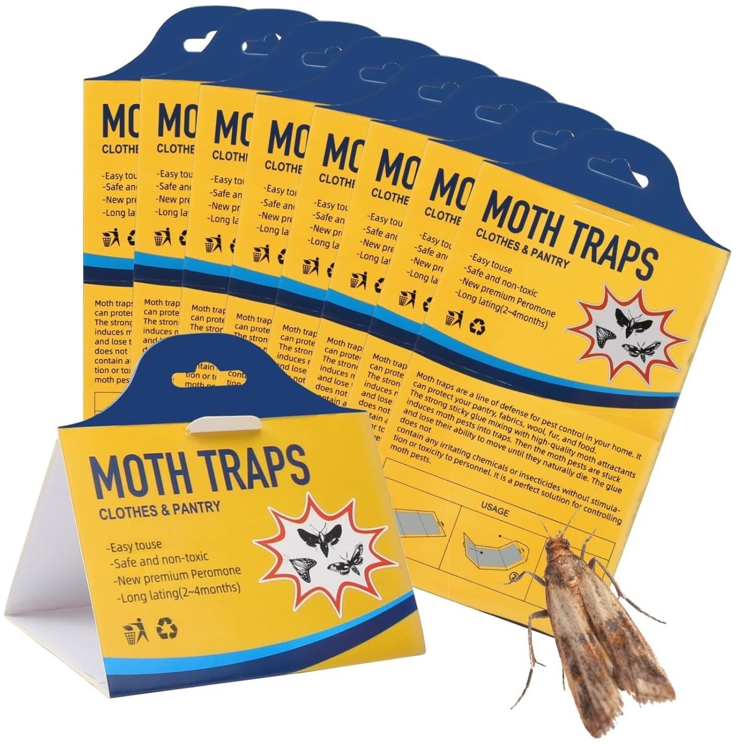 8-Pack Moth Traps For Food Moths & Clothes Moths - Food Moth Traps, Clothes Moth Traps, Sticky Pheromone Traps, Moth-Repellent Paper, Sticky Traps For Wardrobes, Kitchen, Multi-Item