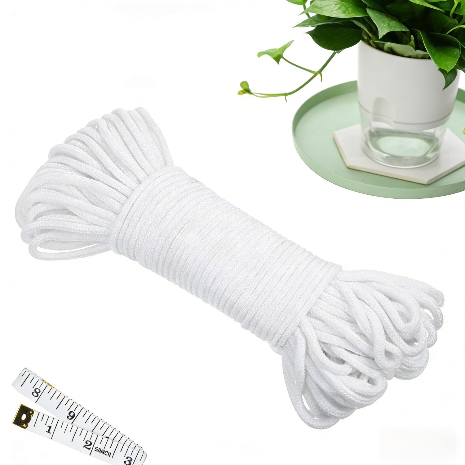 Self-Watering Wicking Kit, 50 M Watering Cord + 1 Measuring Tape, Practical Watering Kit For Even Water Distribution In Houseplants—Industrial Fittings