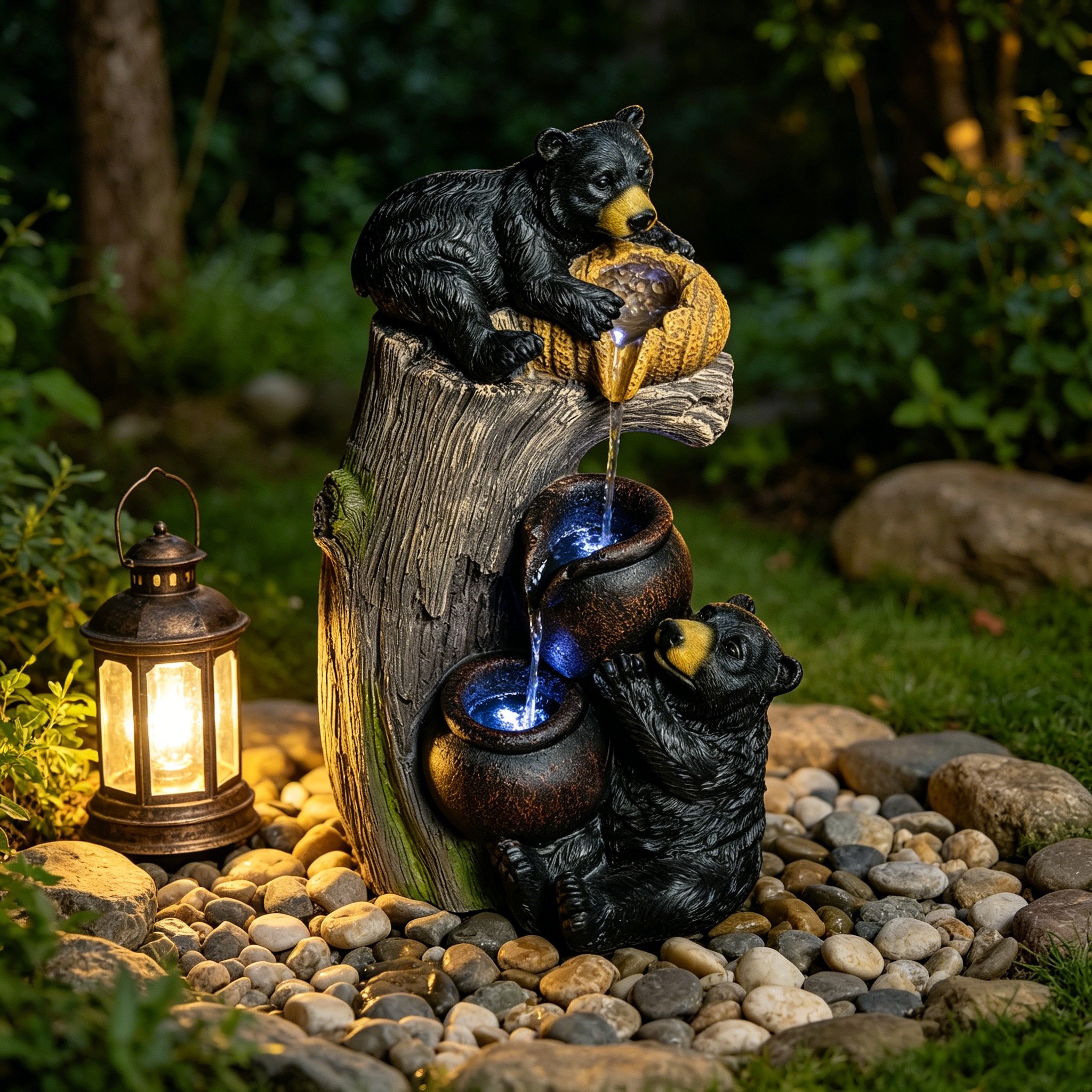 Bear Outdoor Water Fountain With LED Lights Cascading Fountains Outdoor For Patio Yard Balcony 23.62inch Garden Fountains Outdoor And Outdoor Water Fountain Decor
