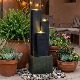 39-inch Outdoor Cascading Freestanding Water Fountain with LED Lights