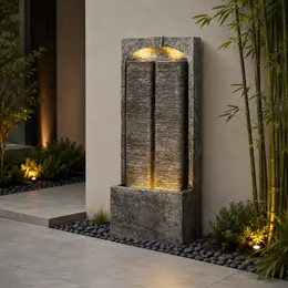 Outdoor Water Fountain, Cascading LED, 39in H, Resin Fiberglass, Quiet Pump
